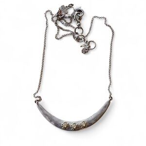 Lucky Brand Silver Half Moon Necklace with Gold Flower Detailing